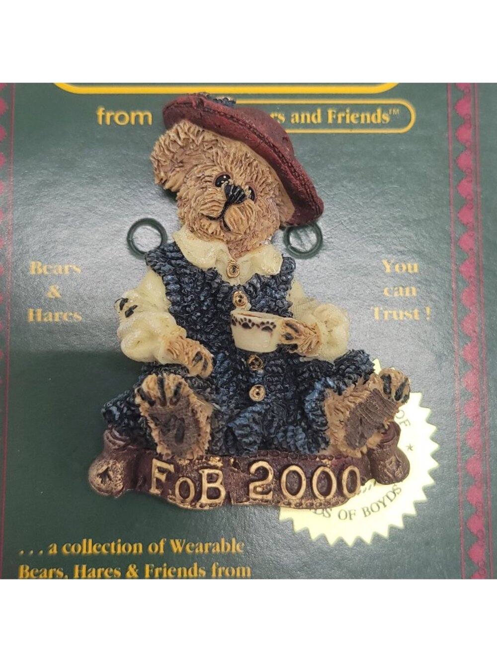Boyds Bearwear Caitlin Fine Cup Of Tea Brooch Pin 2000 NOS Collectible